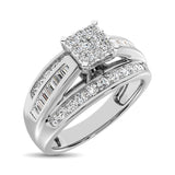 Sterling Silver 1/2 Ctw Diamond Square Frame Enagement Ring