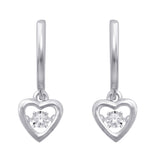 Sterling Silver 1/20 Ct.Tw. Moving Diamond Heart Earrings