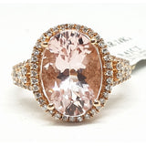 14kt Rose Gold Ring with Oval Shape Morganite 5.40cts & 0.41ct Round Brilliant Cut Diamonds