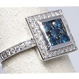 14kt White Gold Caribbean Blue & White Diamond Ring , Square Cluster