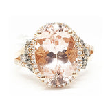 14kt Rose Gold Ring with Oval Shape Morganite 5.49cts & 0.27ct Round Brilliant Cut Diamonds & 0.14ct Chocolate Brown Diamonds