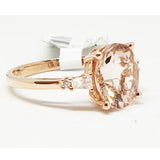 14kt Rose Gold Ring with Oval Shape Morganite 2.23cts & 0.10ct Round Brilliant Cut Diamonds