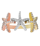 14kt Tri-Color Gold Triple Star Fish Ring