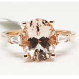 14kt Rose Gold Ring with Oval Shape Morganite 2.23cts & 0.10ct Round Brilliant Cut Diamonds