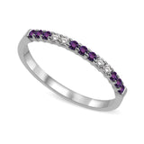 14K White Gold 1/4 Ctw Amethyst & Diamond Machine Band