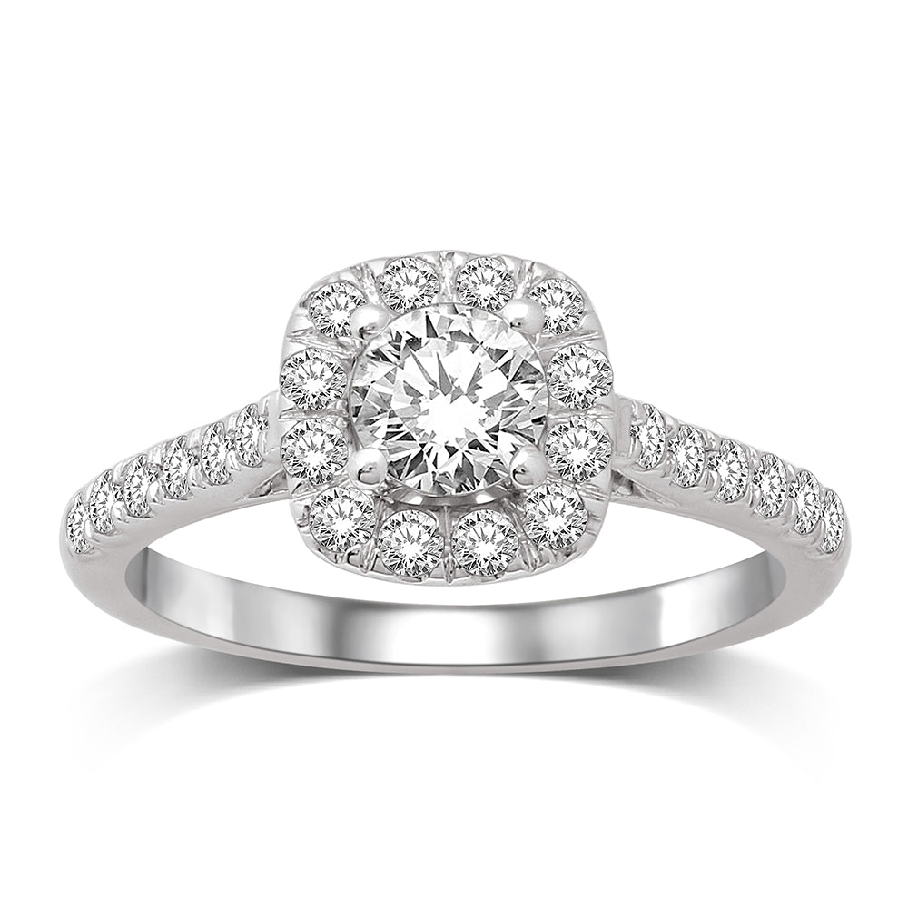 14K White Gold 9/10 Ct.Tw.Diamond Halo Engagement Ring