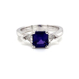 18k white gold ring with a GIA certified color changing purple sapphire