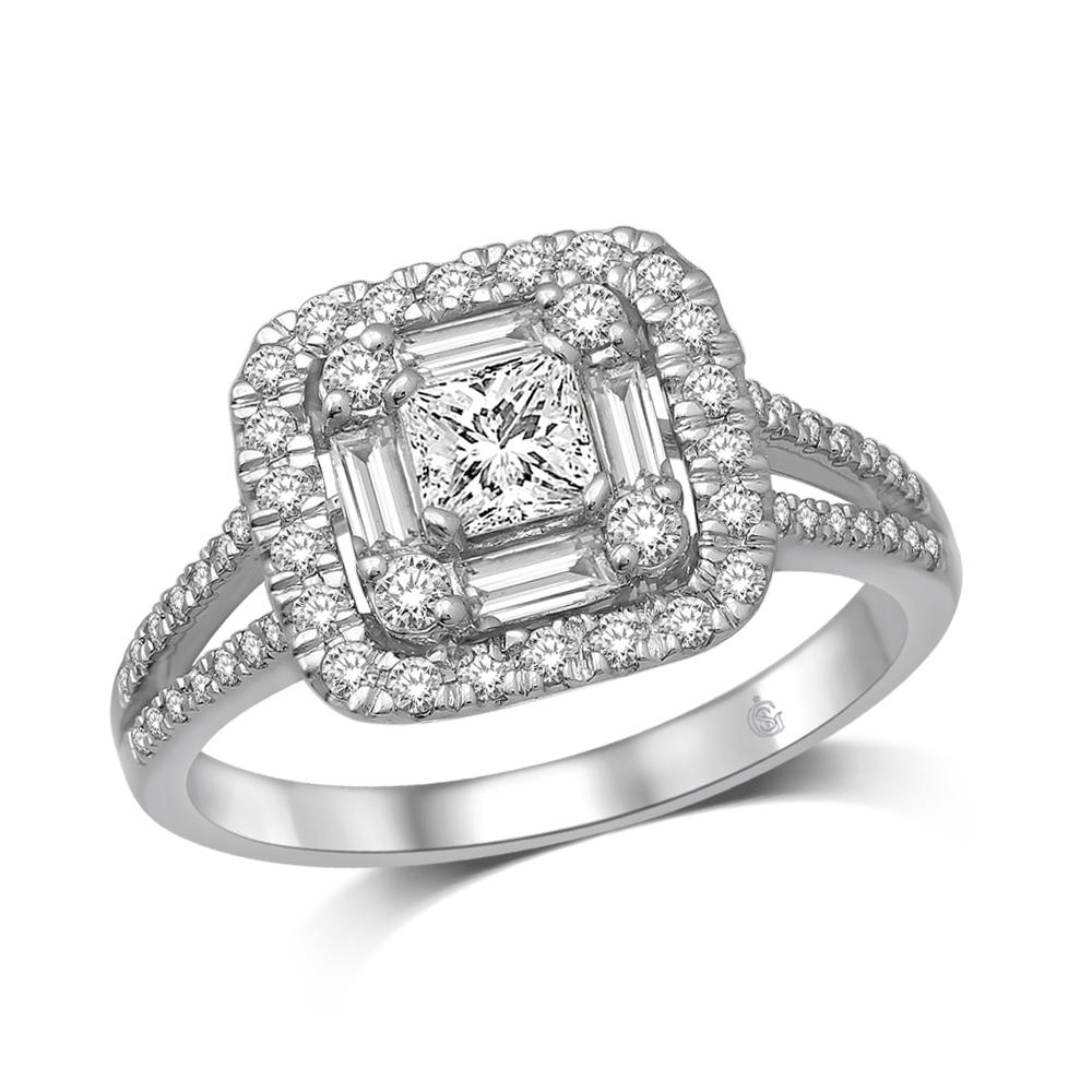 14K White Gold 1 1/6 Ct.Tw. Diamond Halo Engagement Ring