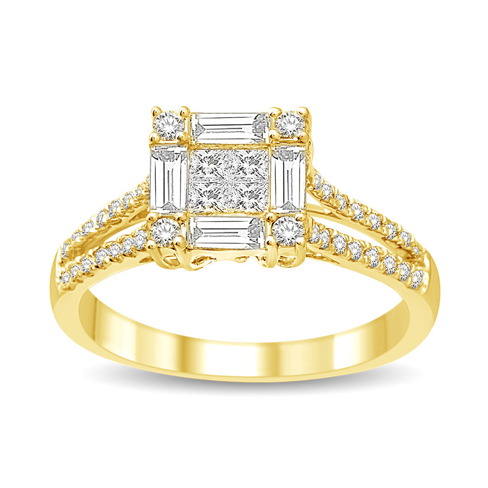 14K Yellow Gold 9/10 Ct.Tw Diamond Engagement Ring