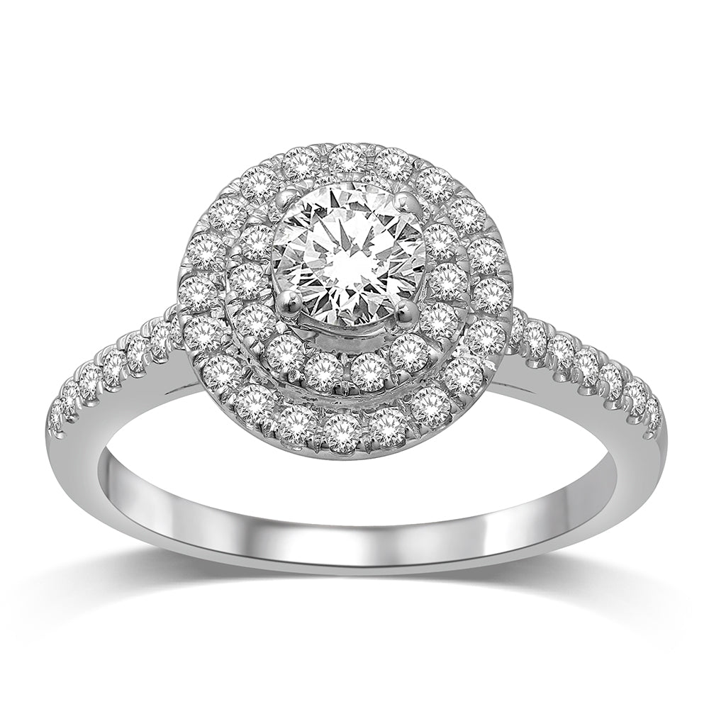 14K White Gold 1 1/2 Ct.Tw.Diamond Halo Engagement Ring
