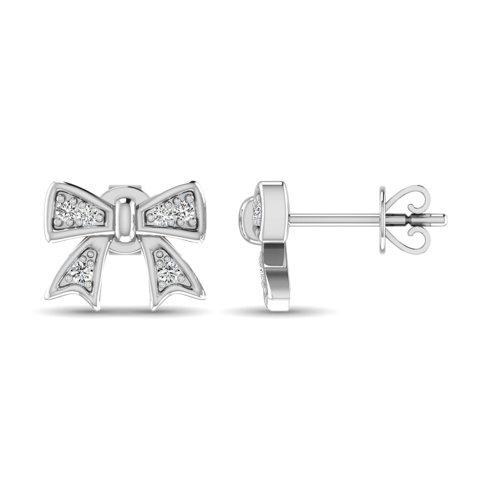 10K White Gold Diamond Accent Bow Earrings