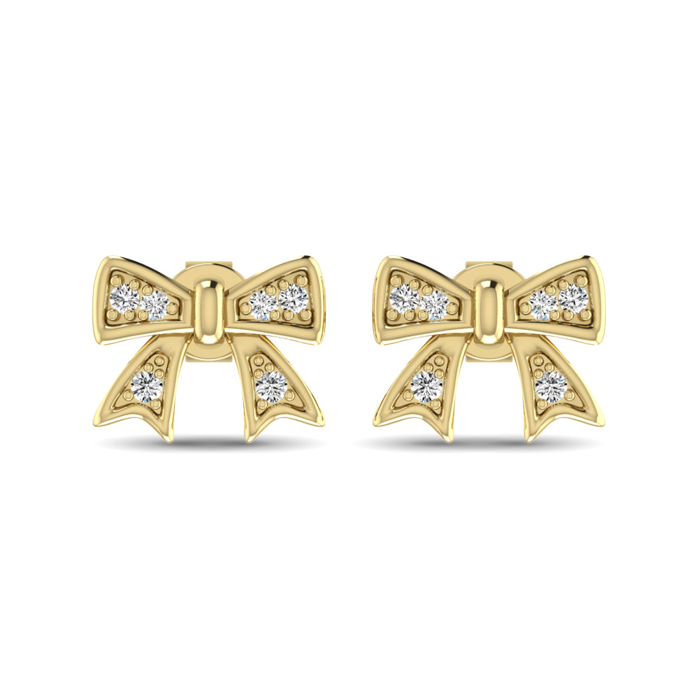 10K Yellow Gold Diamond Accent Bow Earrings