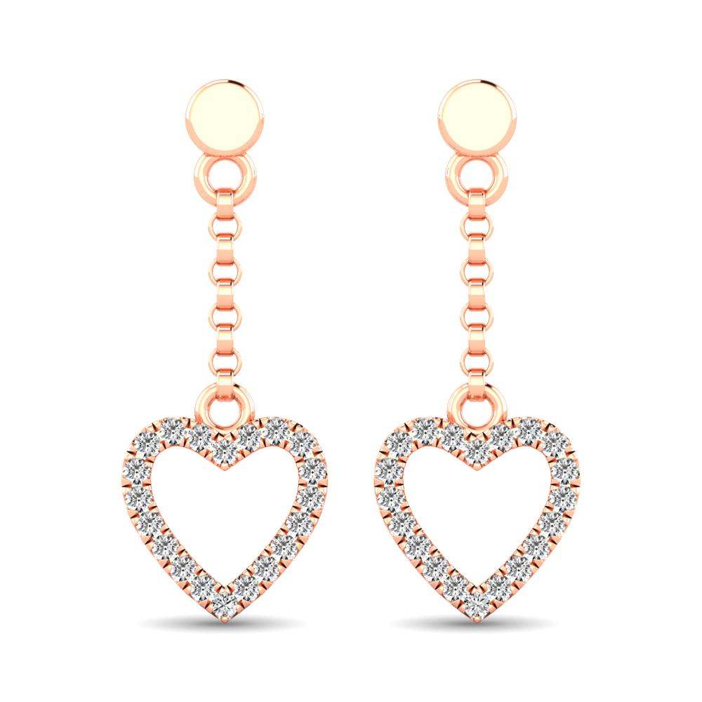 10K Rose Gold 1/10 Ct.Tw.Diamond Heart Drop Earrings