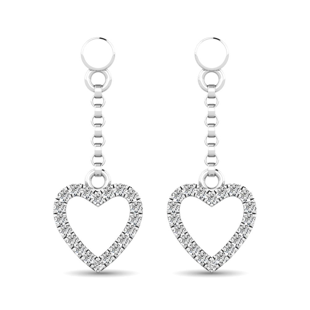 10K White Gold 1/10 Ct.Tw.Diamond Heart Drop Earrings