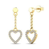 10K Yellow Gold 1/10 Ct.Tw.Diamond Heart Dangler Earrings