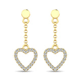 10K Yellow Gold 1/10 Ct.Tw.Diamond Heart Dangler Earrings