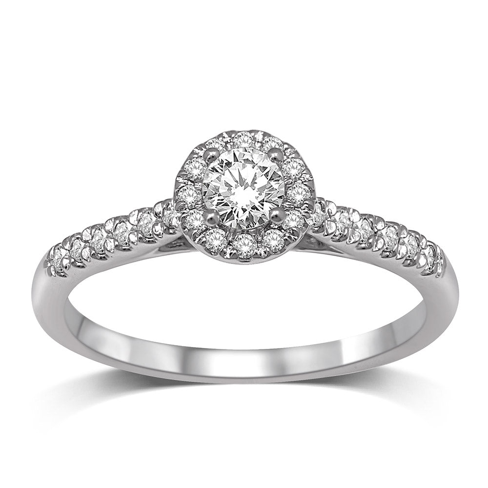14K White Gold 1/4 Ct.Tw. Semi Mount Diamond Halo Engagement Ring