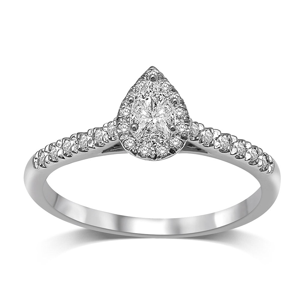 14K White Gold 1/4  Ct.Tw. Semi Mount Diamond Halo Engagement Ring