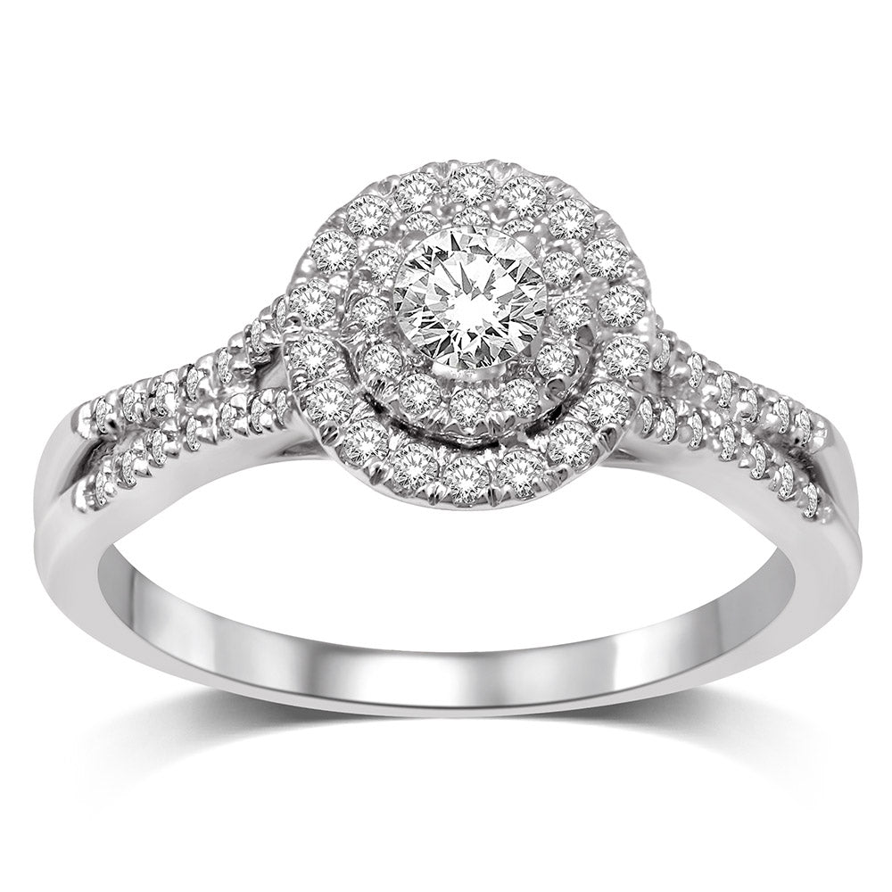 14K White Gold 1/3 Ct.Tw.Diamond Halo Engagement Ring