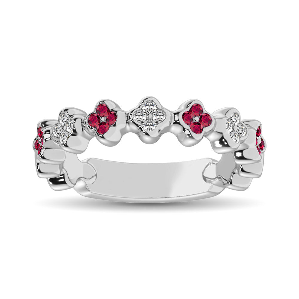 14K White Gold 1/3 Ctw Alternate Ruby & Diamond Stackable Band