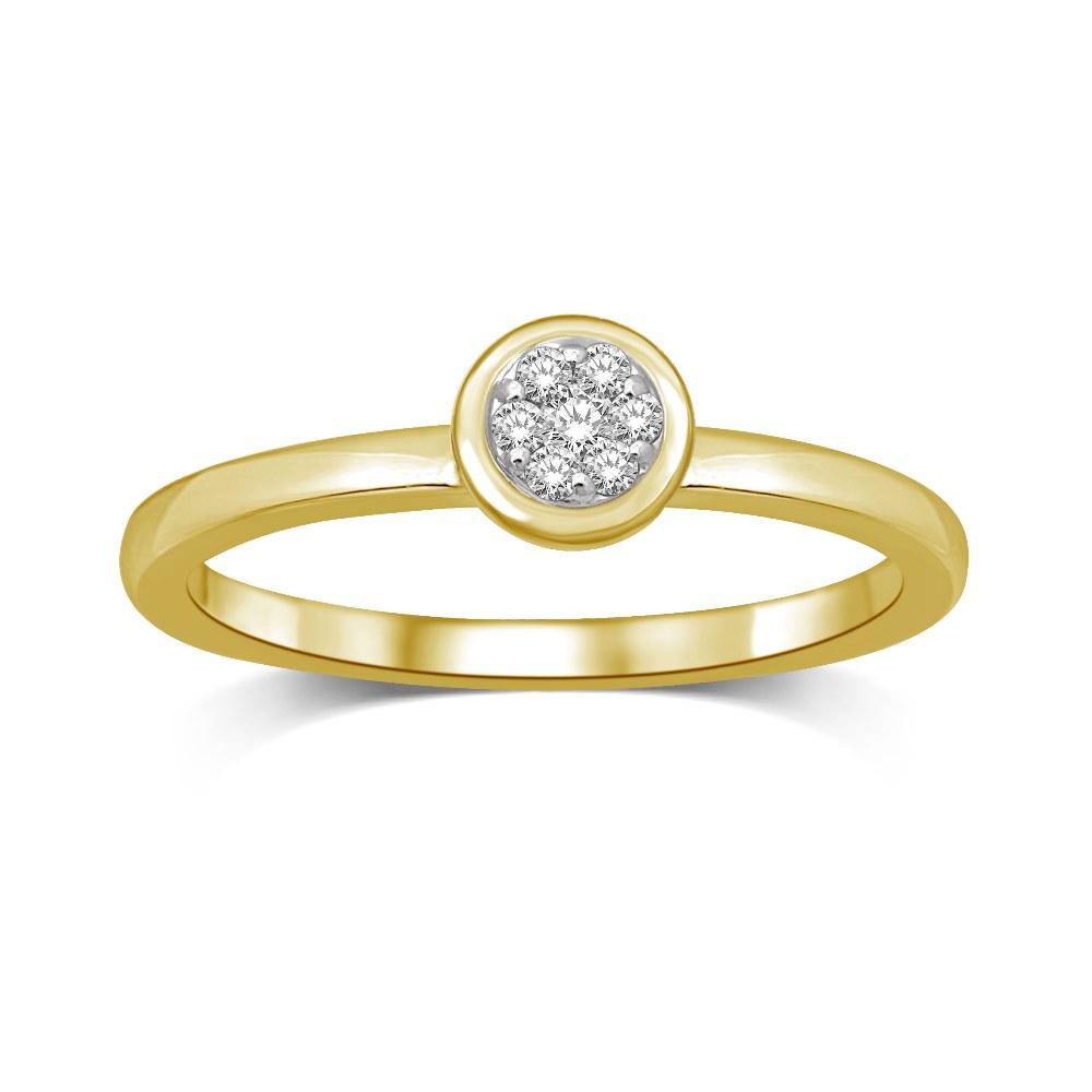 14K Yellow Gold 1/10 Ctw Diamond Round Flower Ring