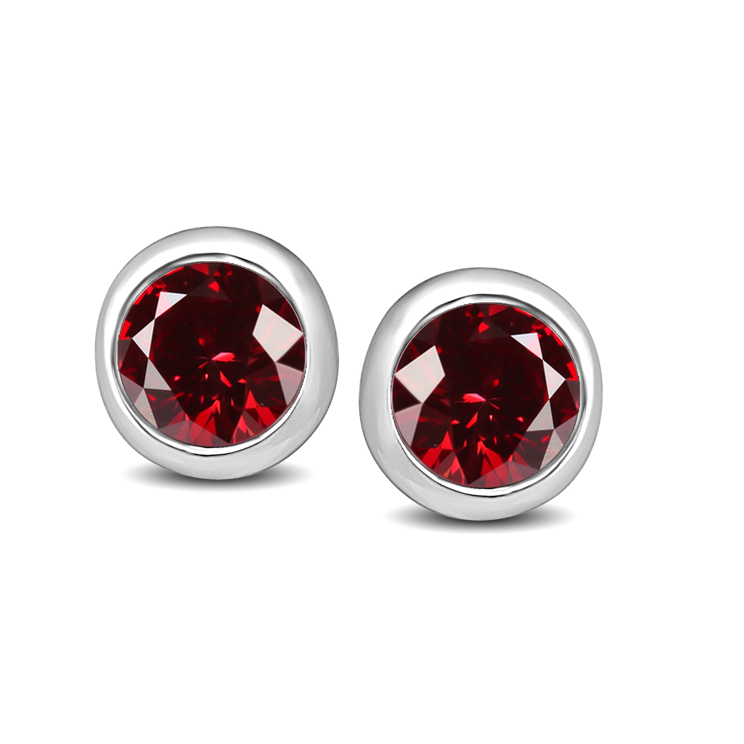 3.40 Carat Emerald-Cut Garnet Stud Earrings, 14K White Gold