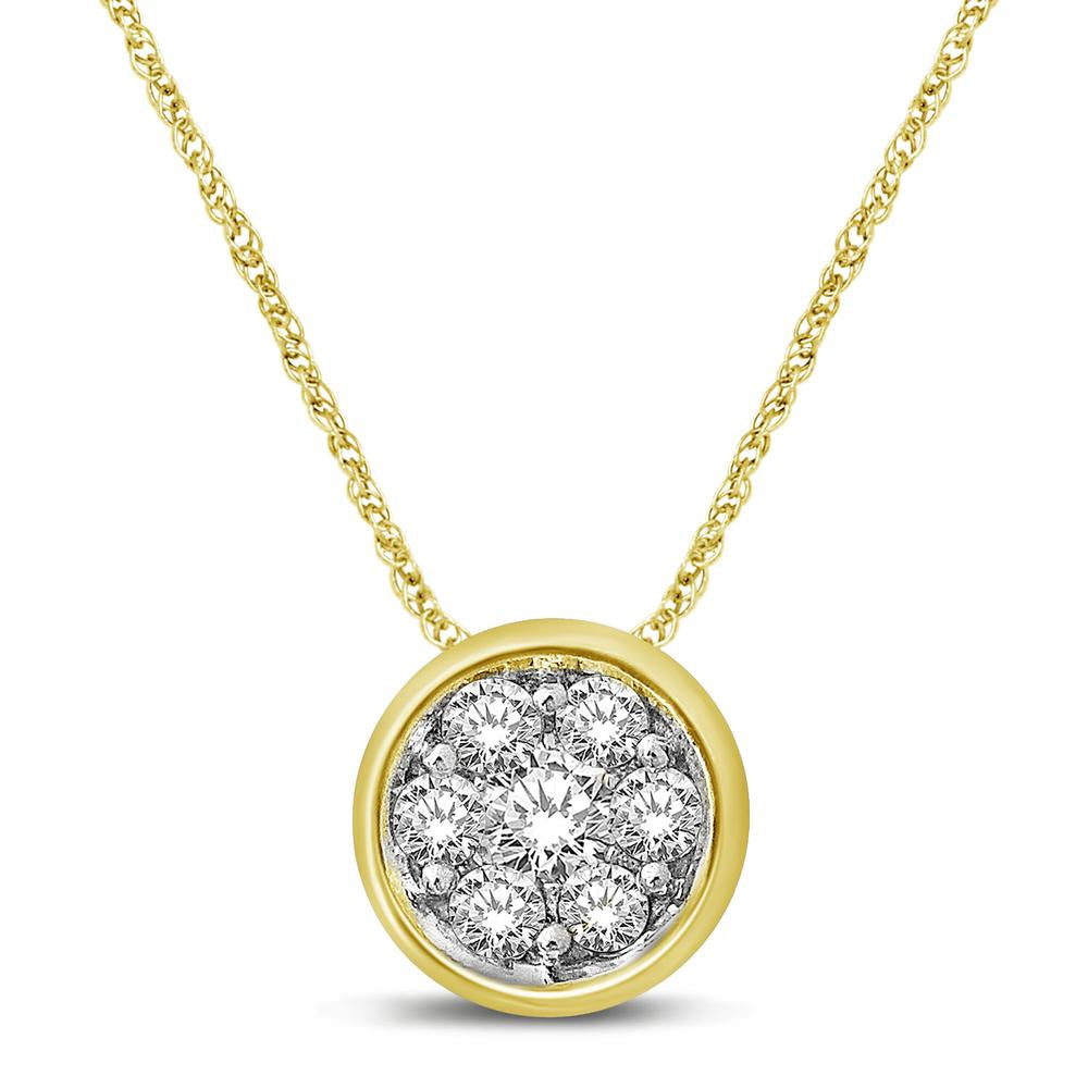 14K Yellow Gold 1/6 Ctw Diamond Round Shape Flower Pendant