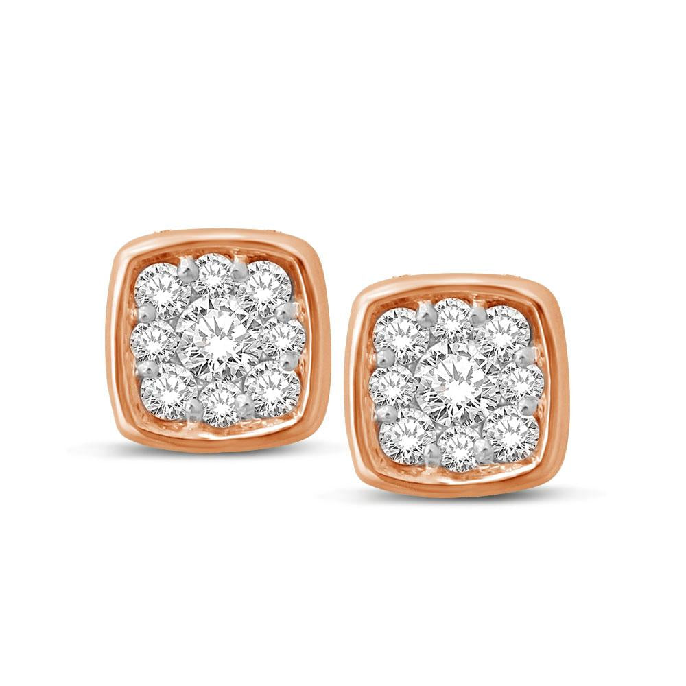 14K Rose Gold 1/5 Ctw Diamond Square Flower Earrings
