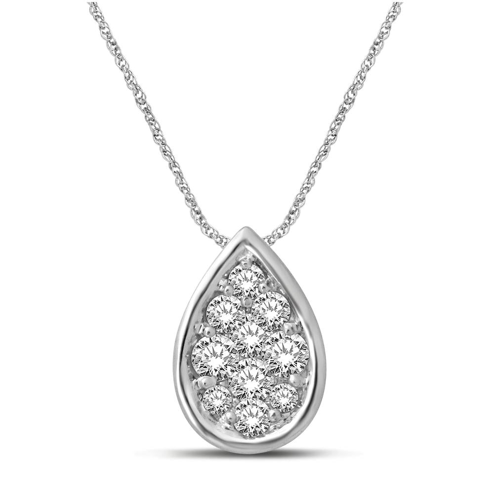 14K White Gold 1/6 Ctw Diamond Pear Shape Flower Pendant