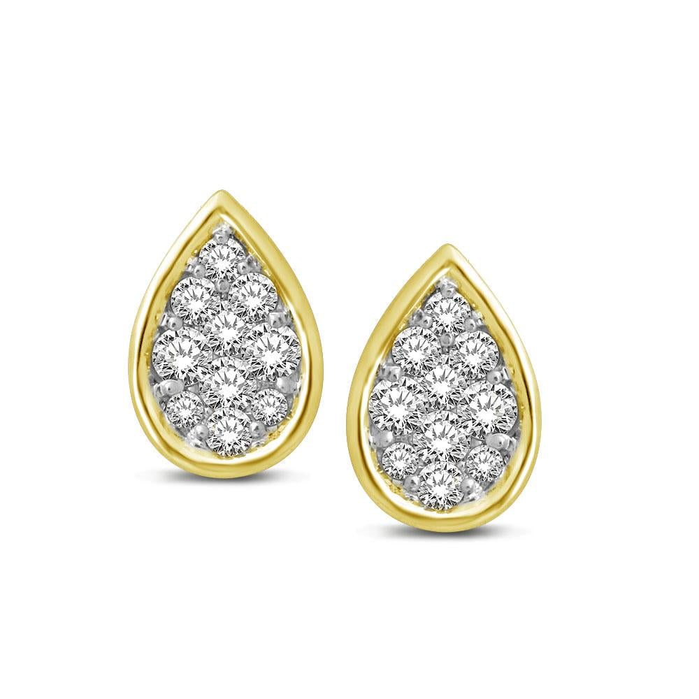 14K Yellow Gold 1/5 Ctw Diamond Pear Shape Flower Earrings