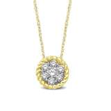 14K Yellow Gold 1/6 Ctw Diamond Round Flower Pendant