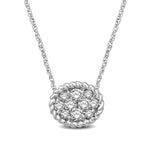 14K White Gold 1/6 Ctw Diamond Oval Flower Pendant