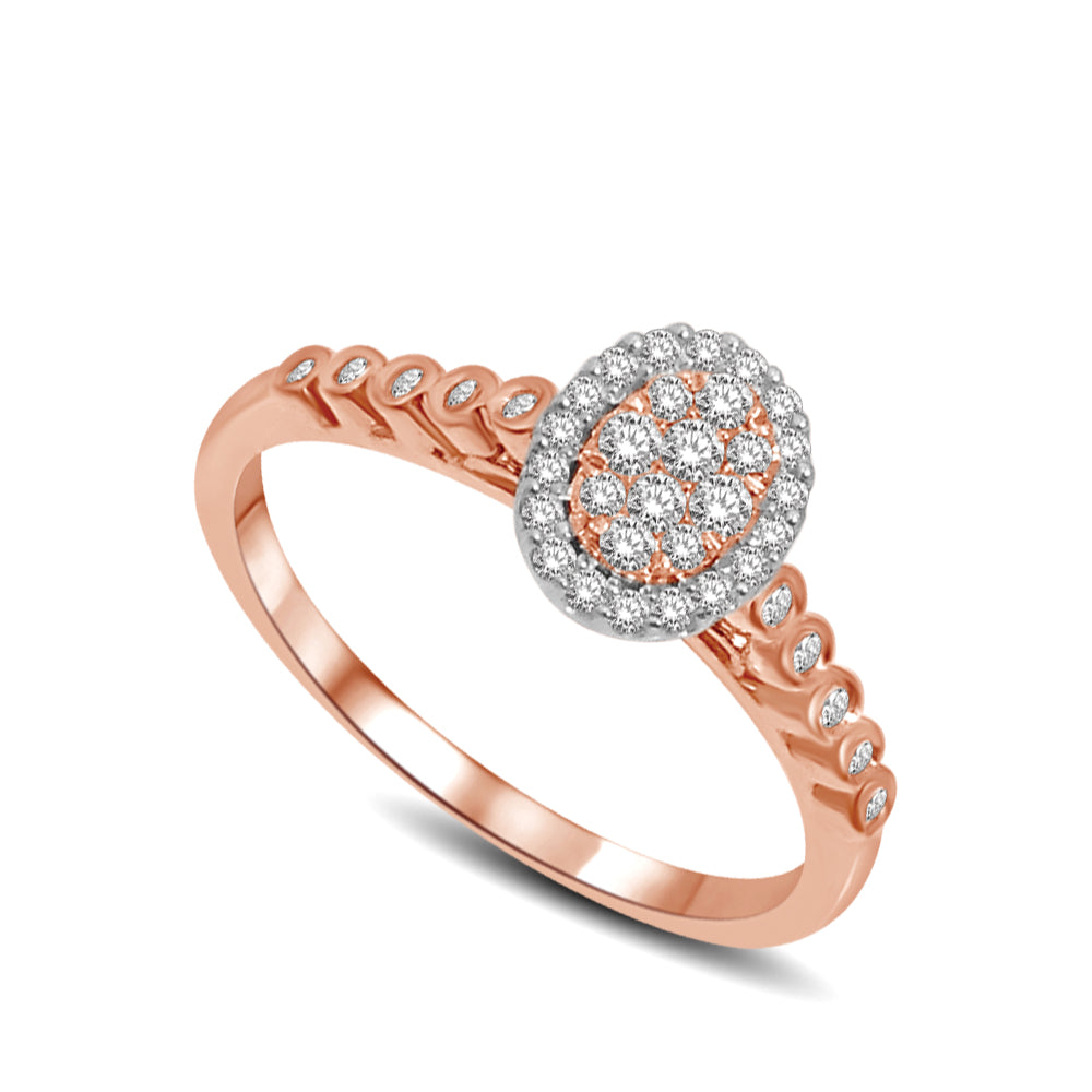 14K Rose Gold with accent of 14K White gold 1/4 Ctw Diamond Oval Flower Engagement Ring