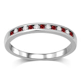 14K White Gold 1/5 Ctw Garnet & Diamond Machine Band