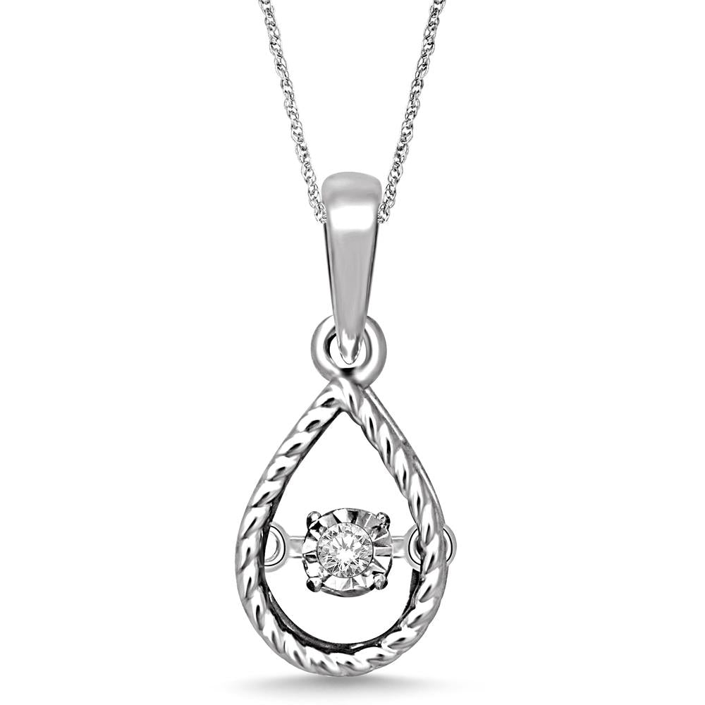 Sterling Silver Moving Diamond Accent Pear Shape Pendant