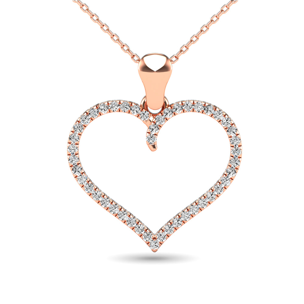 10K Rose Gold 1/6 Ctw Diamond Heart Pendant