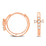 10K Rose Gold 1/8 Ctw Diamond Cross Hoop Earrings