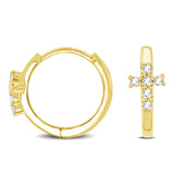 10K Yellow Gold 1/8 Ctw Diamond Cross Hoop Earrings
