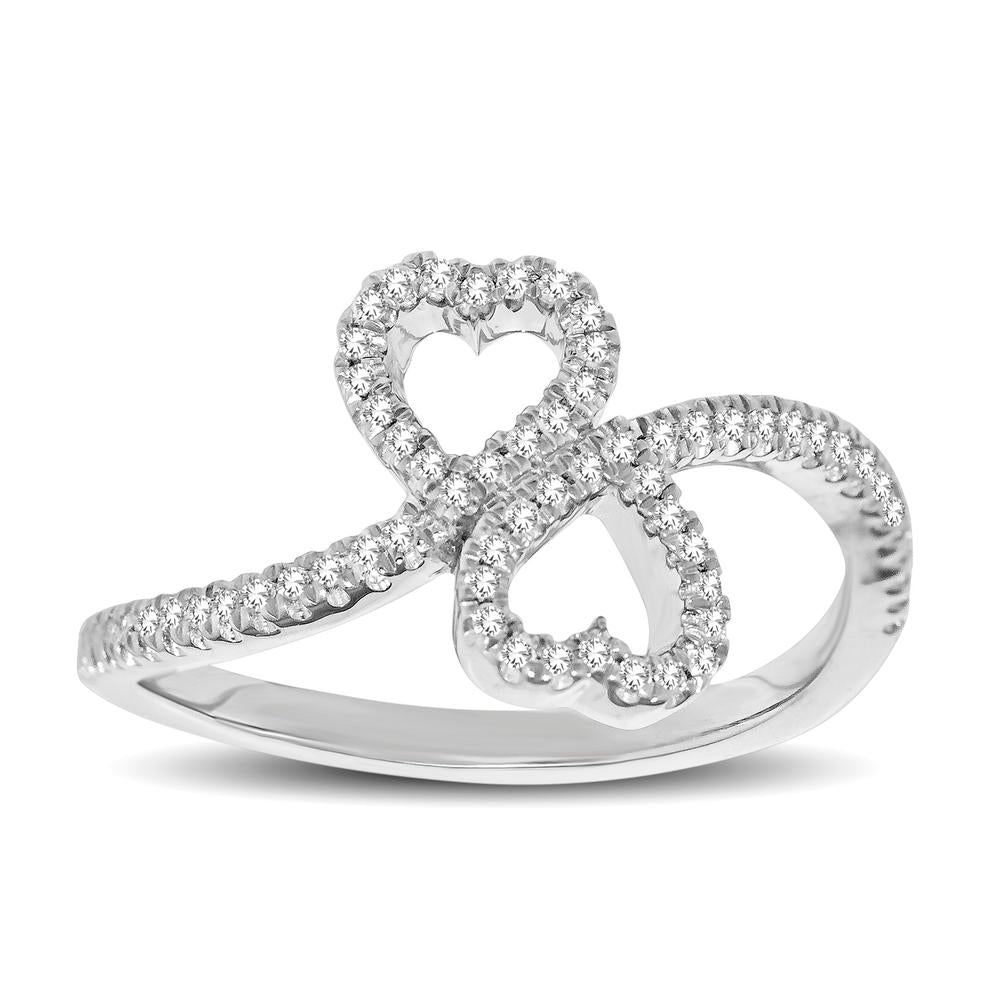 10K White Gold 1/5 Ctw Diamond Double Heart Ring