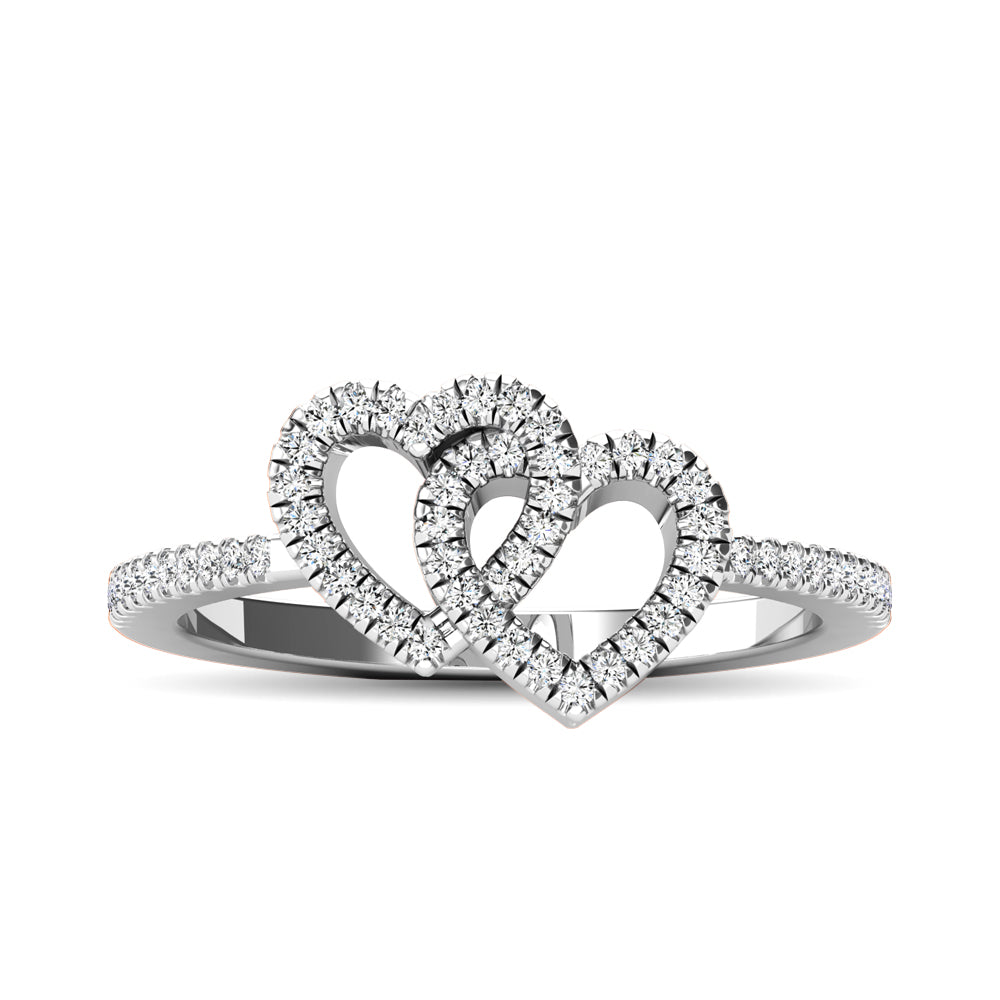 10K White Gold 1/5 Ctw Diamond Double Heart Ring