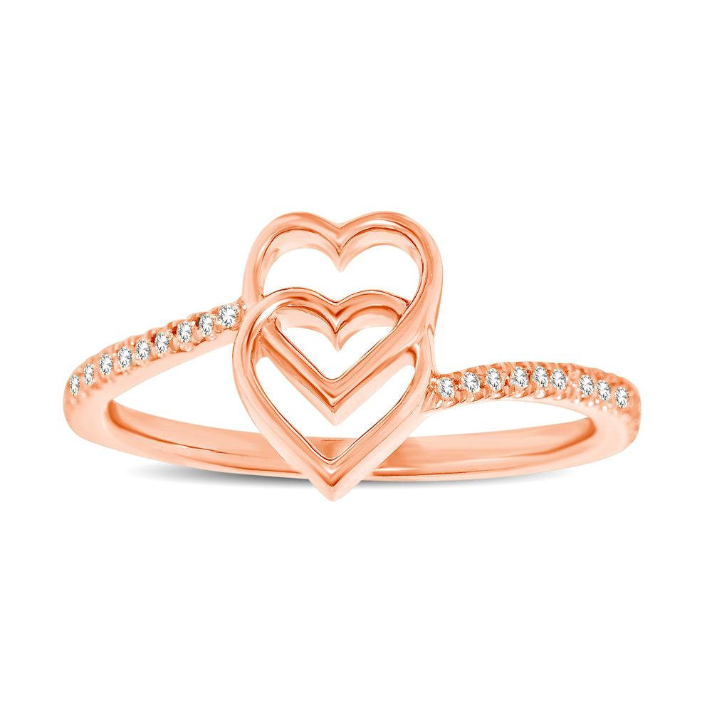 10K Rose Gold 1/10 Ctw Diamond Double Heart Ring