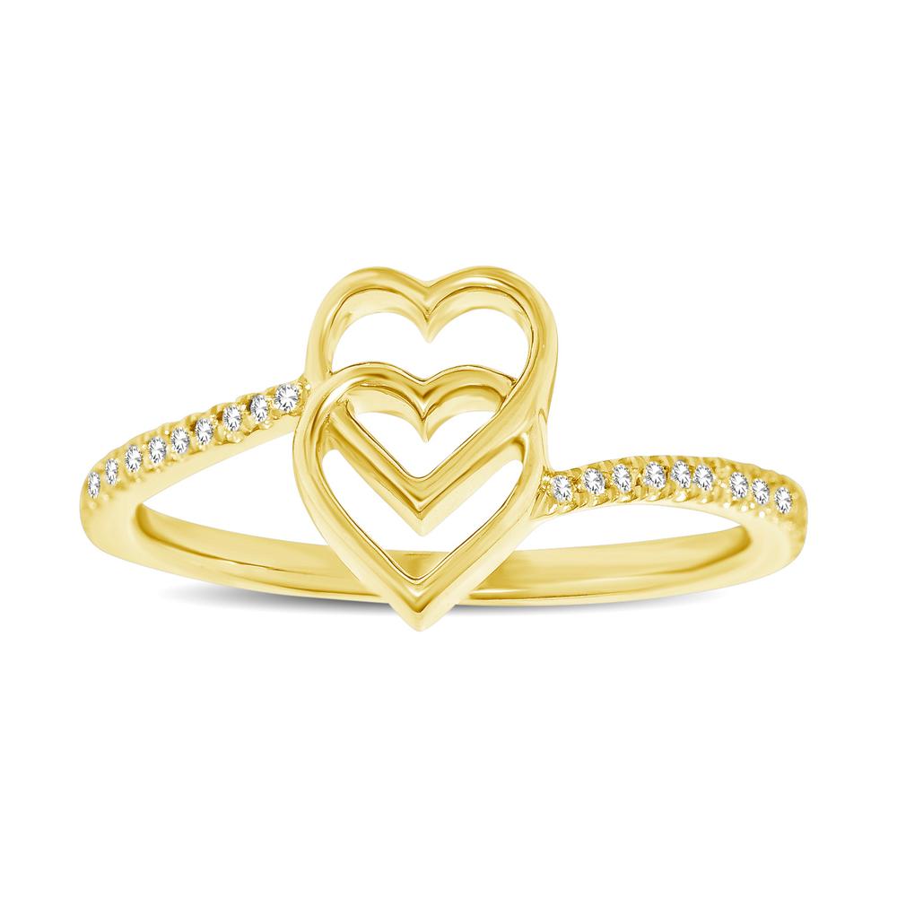 10K Yellow Gold 1/10 Ctw Diamond Double Heart Ring