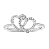 10K White Gold 1/6 Ctw Diamond Double Heart Ring