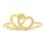 10K Yellow Gold 1/6 Ctw Diamond Double Heart Ring
