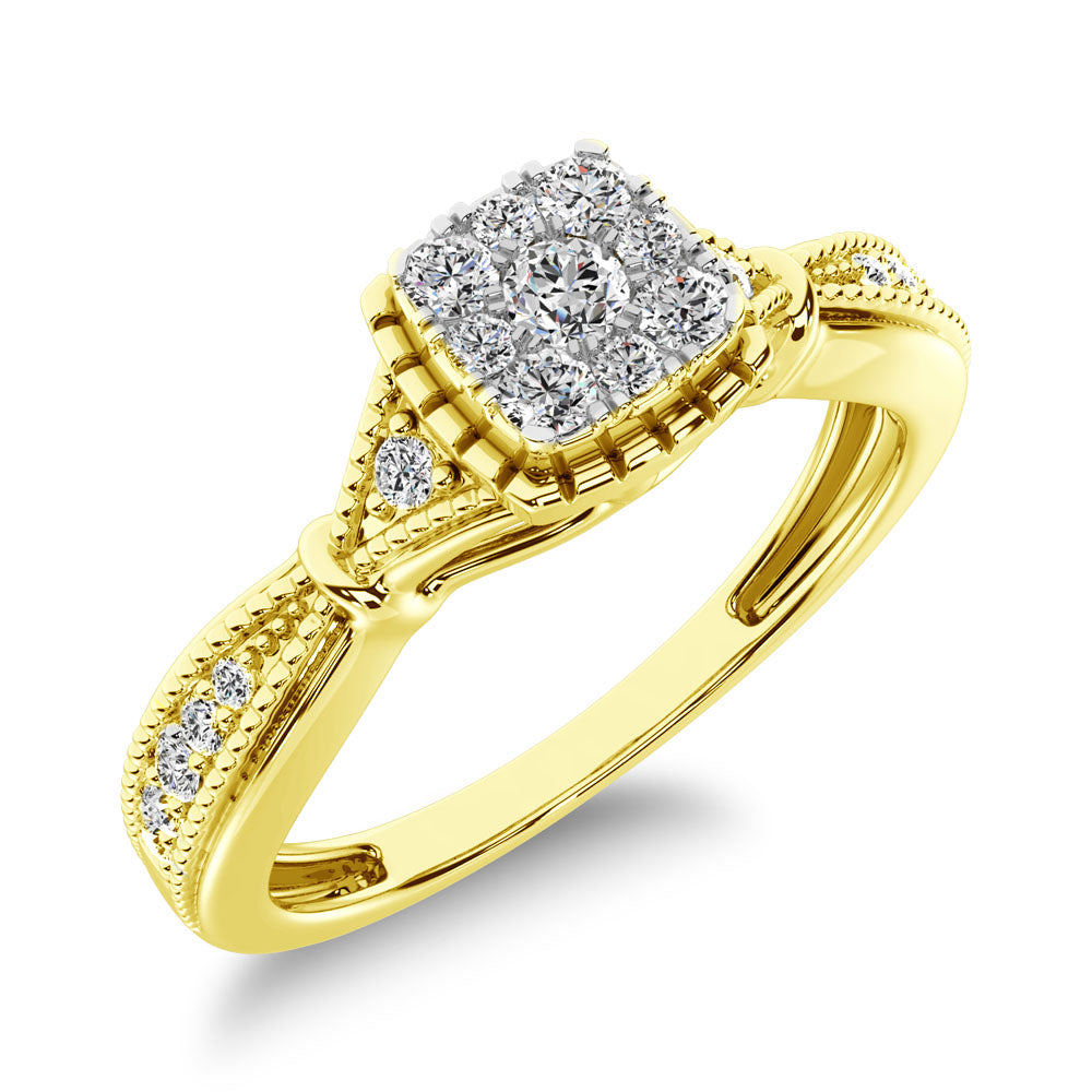 10K Yellow Gold 1/5 Ct.Tw. Diamond Square Cluster Engagement Ring