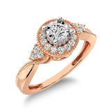 10K Rose Gold Diamond 1/5 Ct.Tw. Milgrain detail Halo Engagement Ring