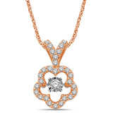 10K Rose Gold 1/3 Ctw Flower Shape Moving Diamond Pendant