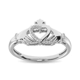 10K White Gold Diamond Accent Claddagh Ring