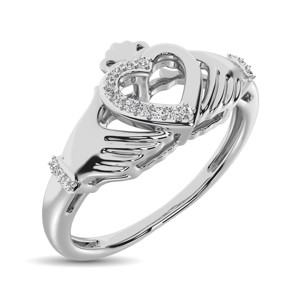 10K White Gold Diamond Accent Claddagh Ring