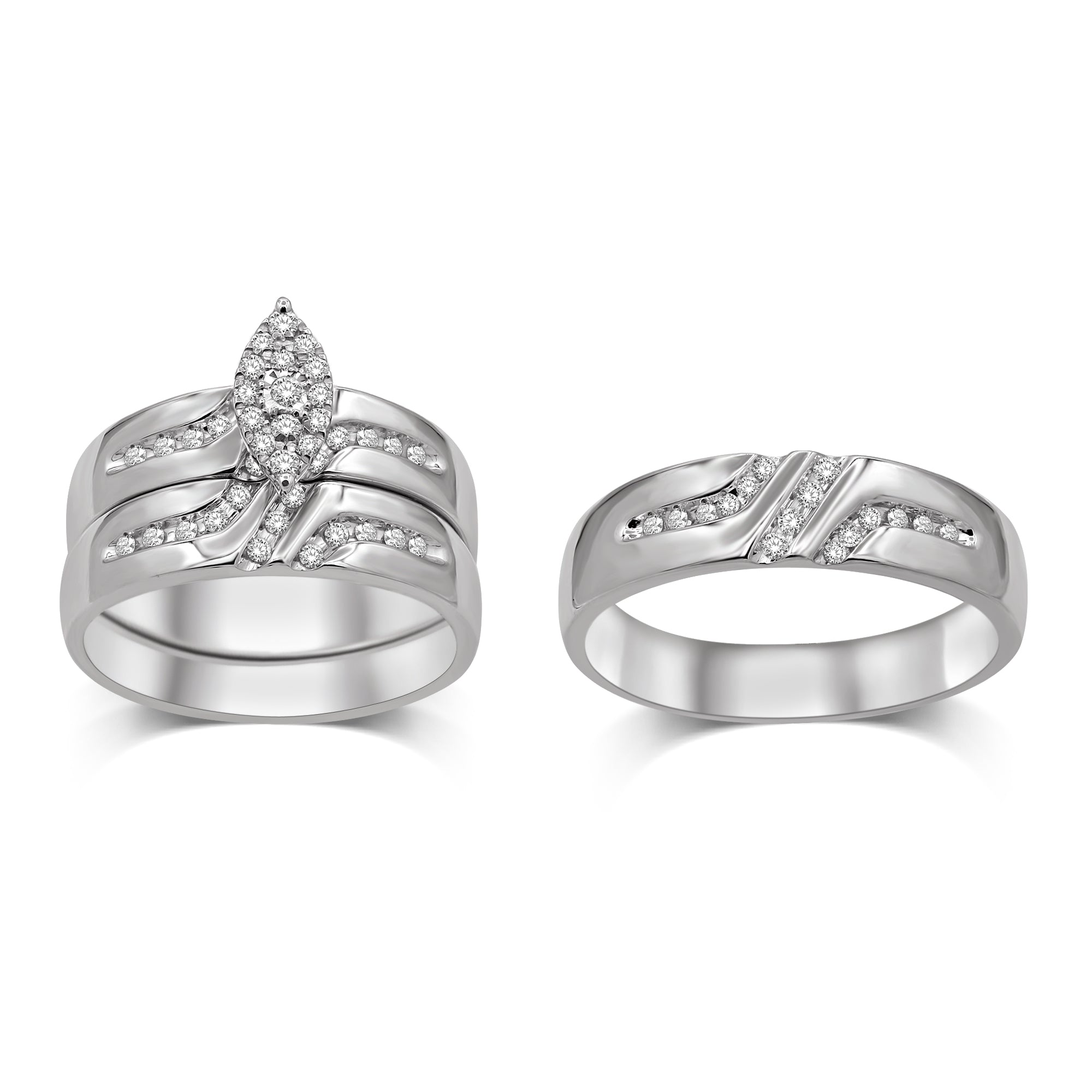 Marquise Frame 1/3 Ctw Diamond Trio Ring Set in Sterling Silver